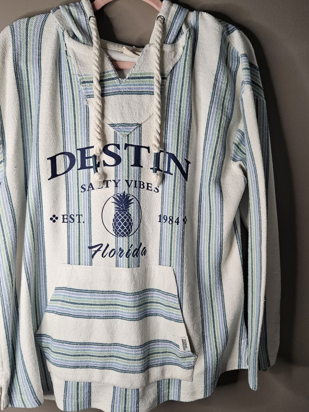 'Salty Vibes' Striped Hooded Pullover - Blue/Green By Southern Spirit
